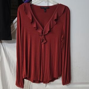 White House Black Market Red Ruffled Blouse Cinnamon Large